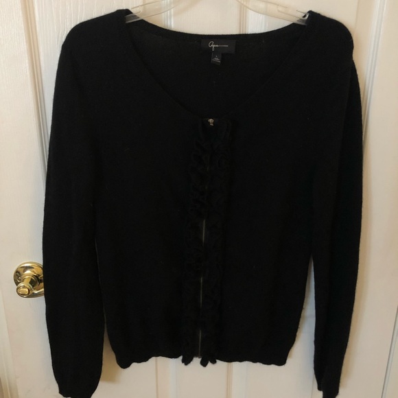 Black 100% cashmere cardigan with ruffle detail - Picture 2 of 3